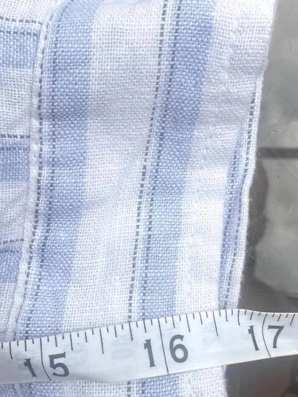 Nicole Miller New York Light Blue Linen Blend Striped Button-Up Blouse- Size 1X - Picture 7 of 9